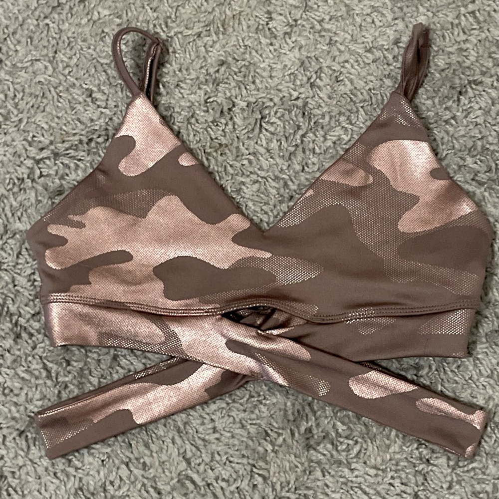 Rose Metallic Camo Print Wrap Bralette Sports bra
